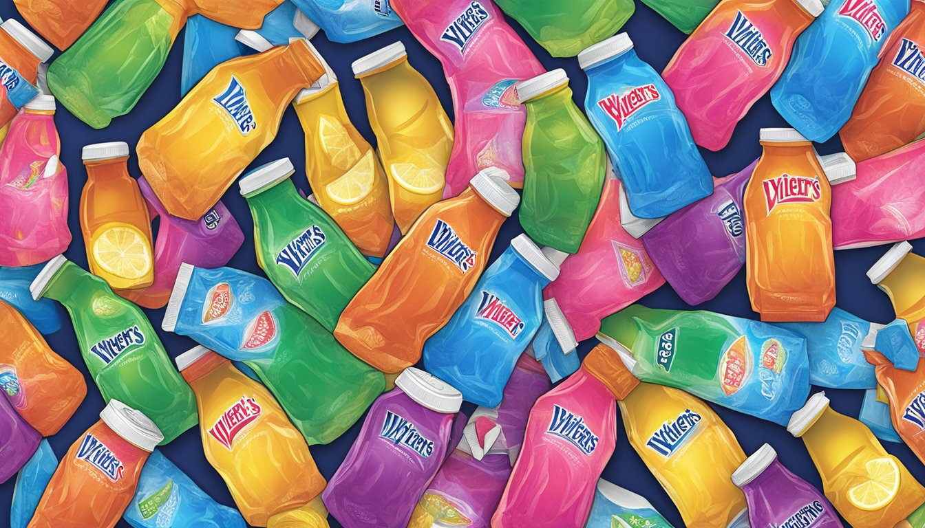 A pitcher overflowing with various flavors of Wyler's water drink mix packets