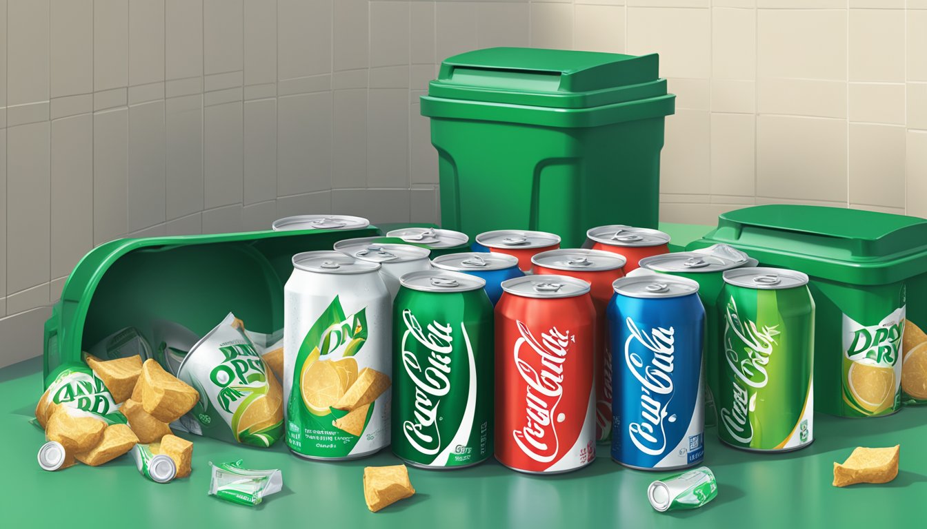 A group of empty Canada Dry Zero Sugar Ginger Ale cans scattered around an overflowing recycling bin