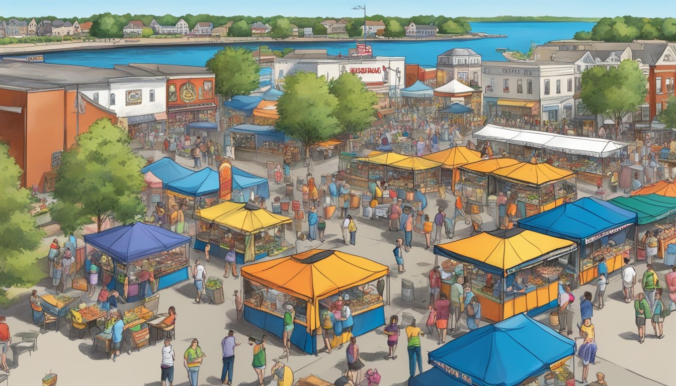 The Brat Days Festival in Sheboygan is a lively event with colorful food stalls, live music, and bustling crowds enjoying the best food festivals in Wisconsin