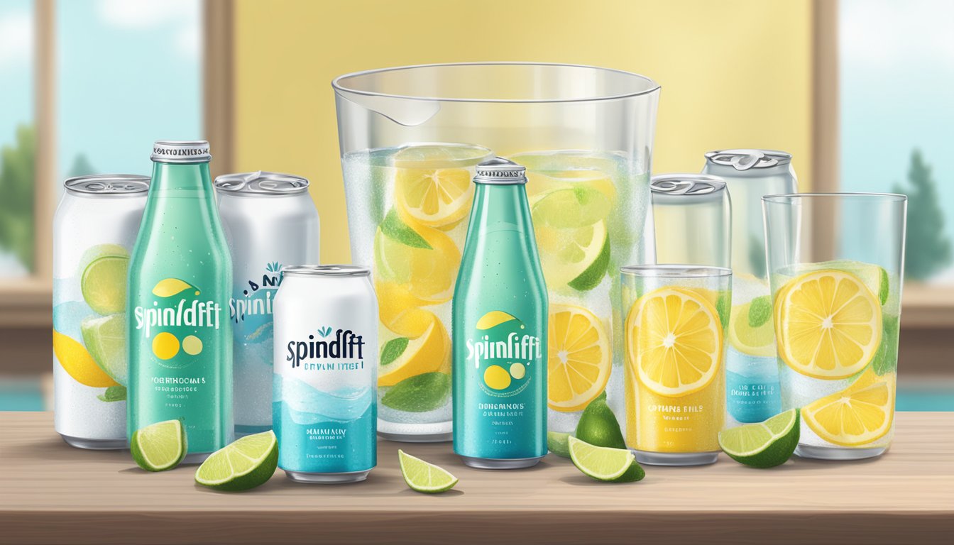 A table with multiple opened cans of Spindrift sparkling water, surrounded by empty glasses and a measuring cup