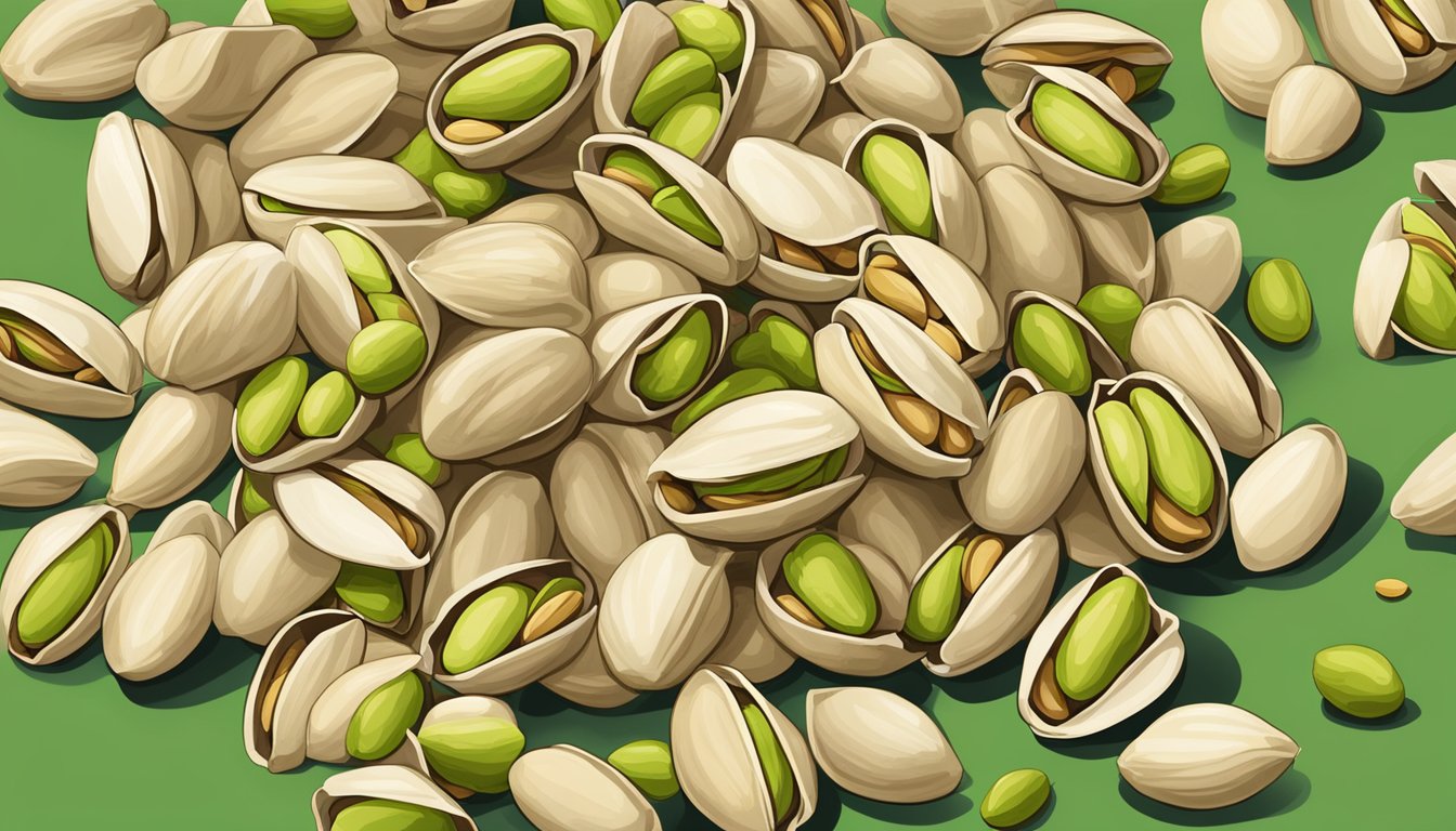 A pile of empty pistachio shells surrounds a overflowing bag of Wonderful Pistachios, suggesting excessive consumption