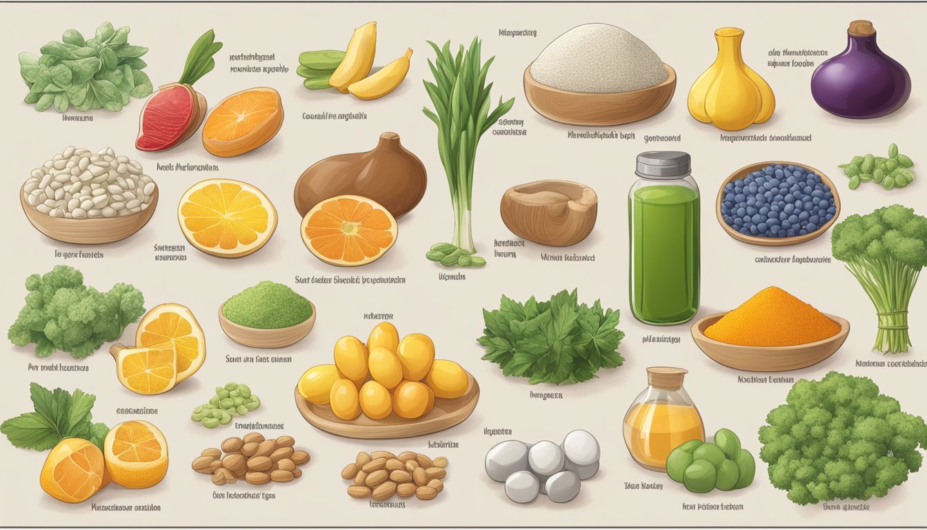 Various ingredients such as vitamins, minerals, and amino acids are depicted with their respective functions highlighted