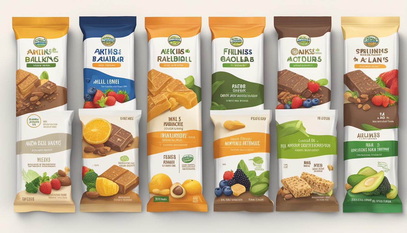 A colorful array of Whole Foods and Atkins low carb meal bars, with a balanced mix of fruits, vegetables, and protein sources