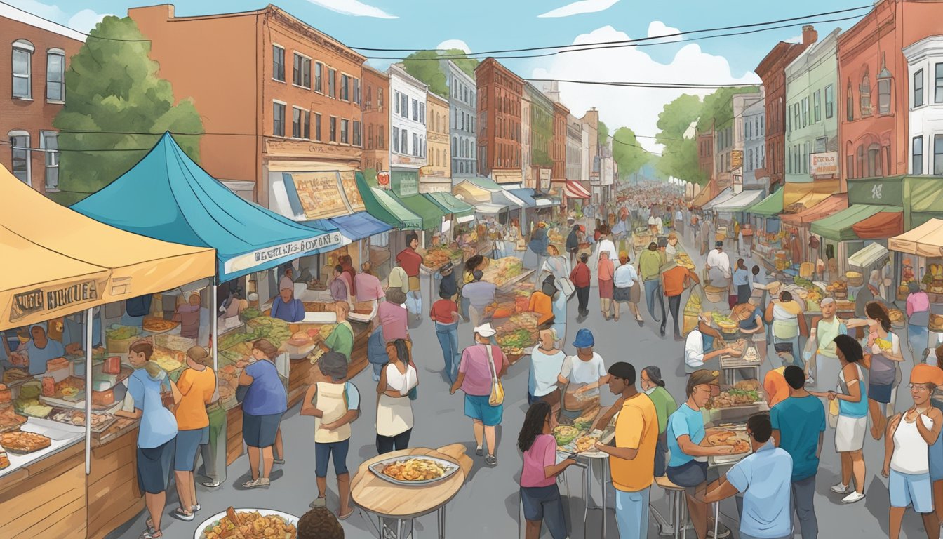 A bustling street fair showcases diverse New Jersey food challenges, with locals and tourists sampling and voting on their favorite dishes