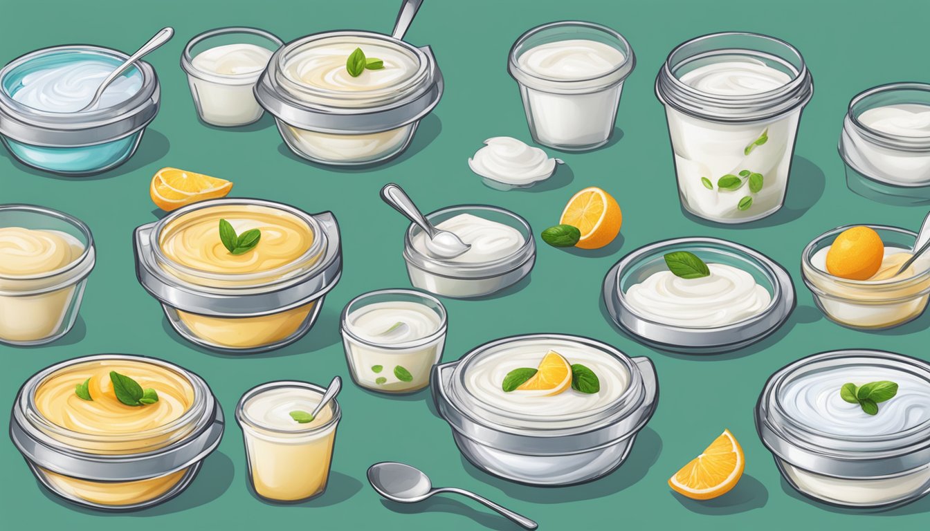 A table with multiple containers of Noosa Yoghurt, some empty, others with spoons inside