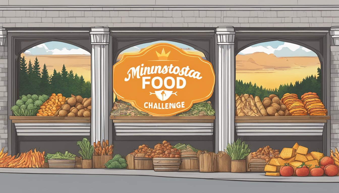 A towering wall of fire with Minnesota food challenge logo