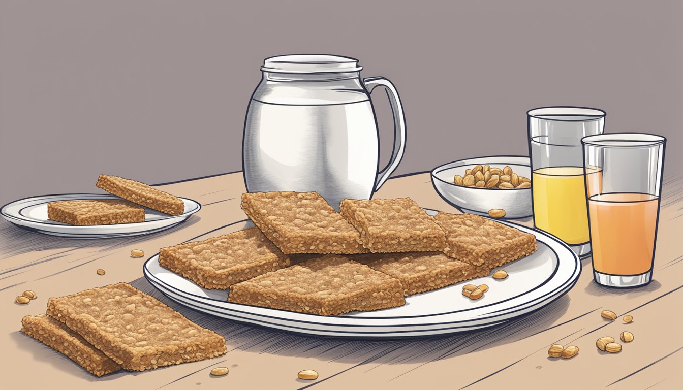 A table with several Nutri-Grain bars scattered across it, with an empty plate indicating that some have already been eaten