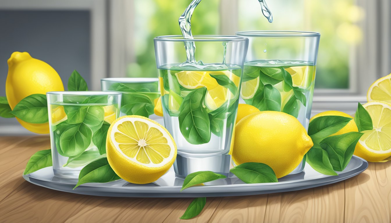 A table with multiple glasses of True Lemon water enhancer, some overflowing