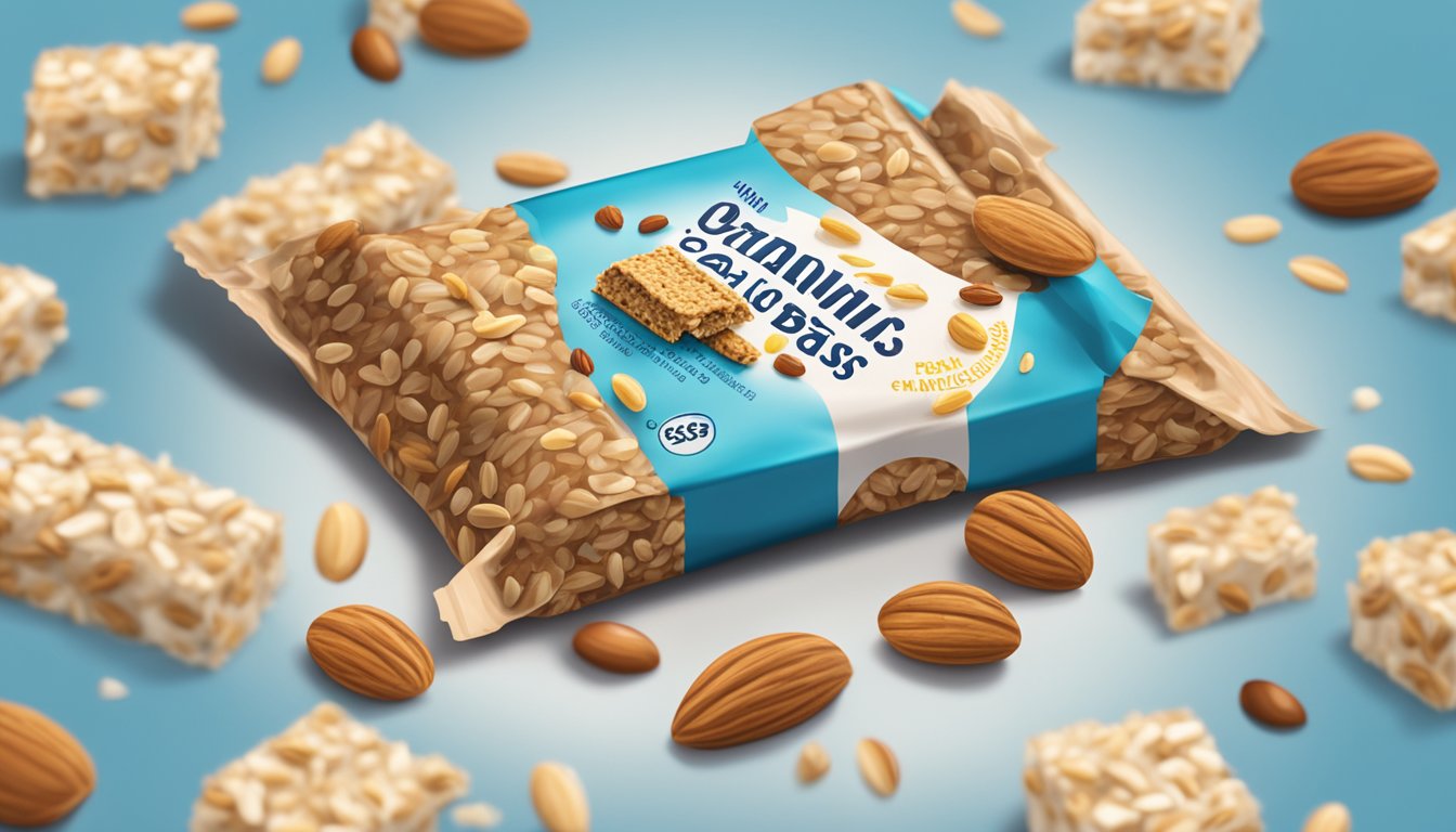 A pile of oatrageous granola bars spilling out of an open package, surrounded by scattered oats and nuts