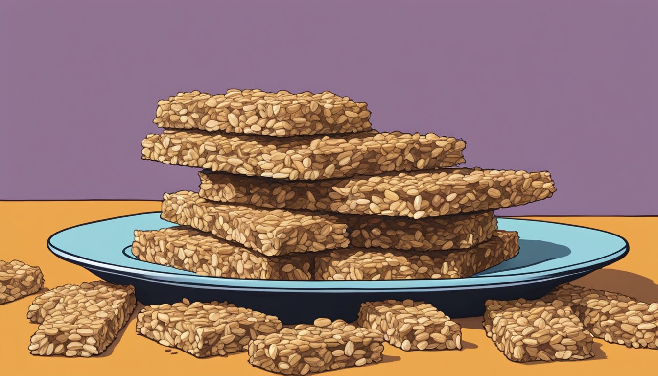 A mountain of oatrageous granola bars towering over a single, overwhelmed plate