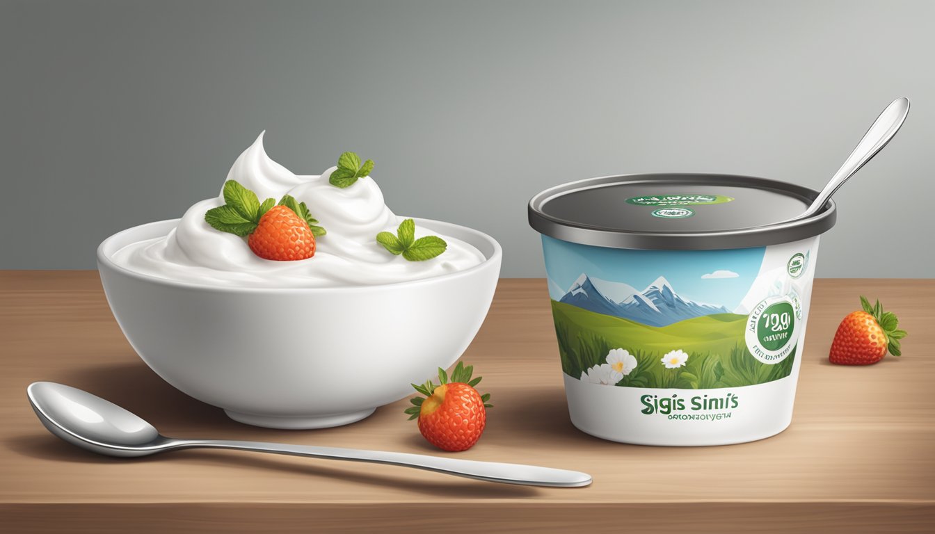 A bowl of Siggi's Icelandic yogurt with a spoon beside it