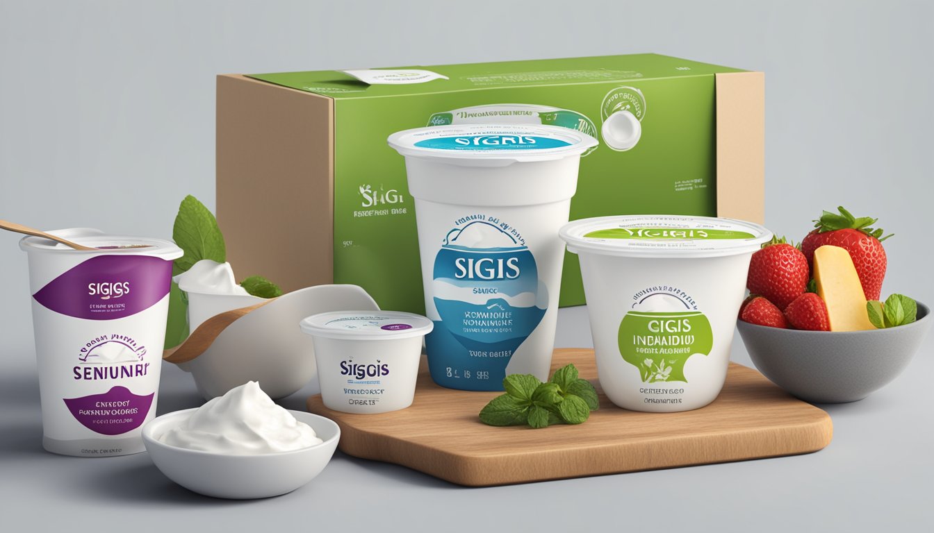 A table with various servings of siggis icelandic yogurt, a measuring cup, and a nutrition label