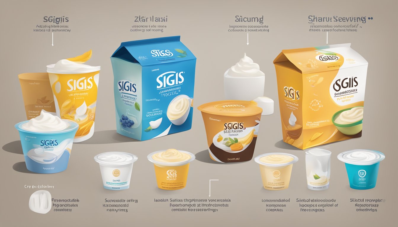 A table with various flavors of siggis icelandic yogurt, alongside a chart showing recommended daily servings