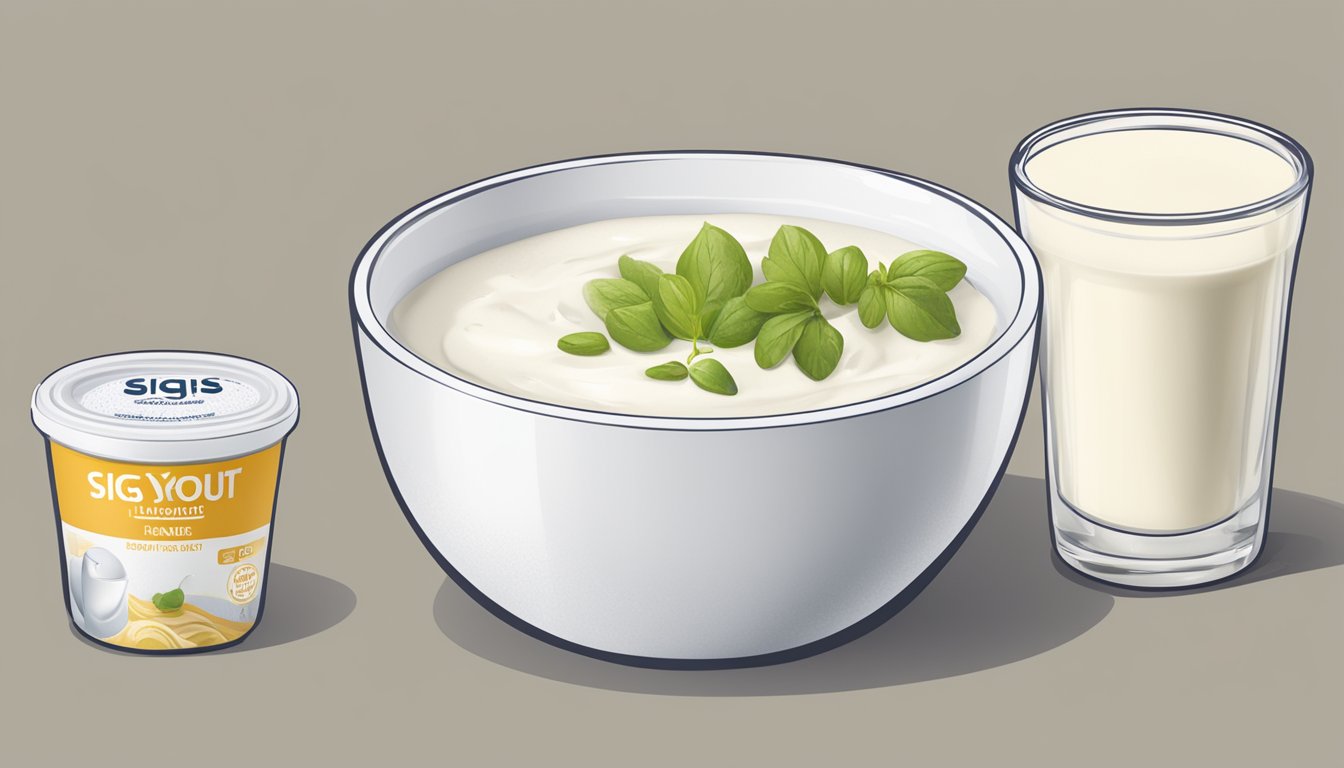 A table with a single serving of siggis icelandic yogurt next to a measuring cup and a limit of two servings per day highlighted