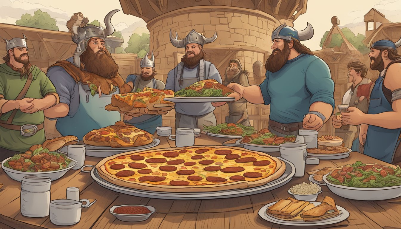 A grand Viking feast with oversized pizzas and epic food challenges in the heart of Iowa