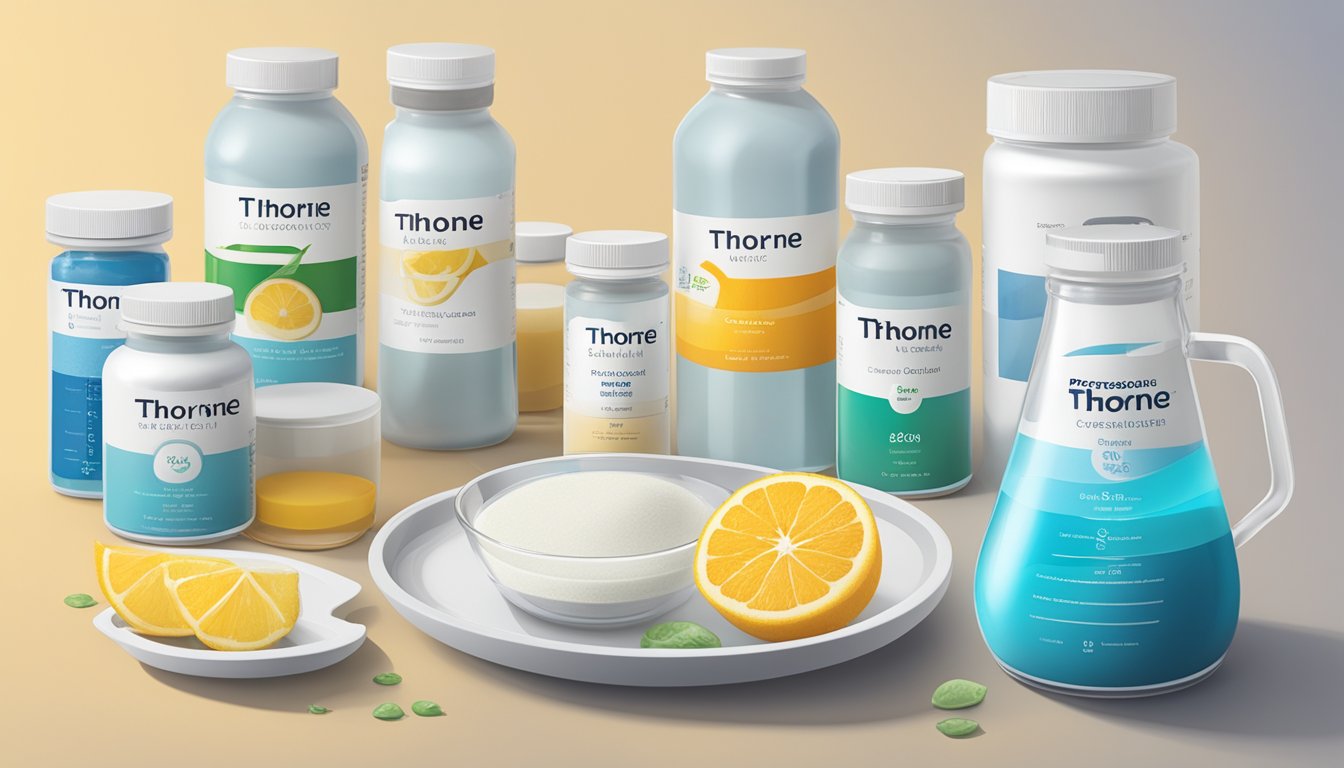 A table with various electrolyte products, including Thorne Research Catalyte, with serving sizes and measurements displayed