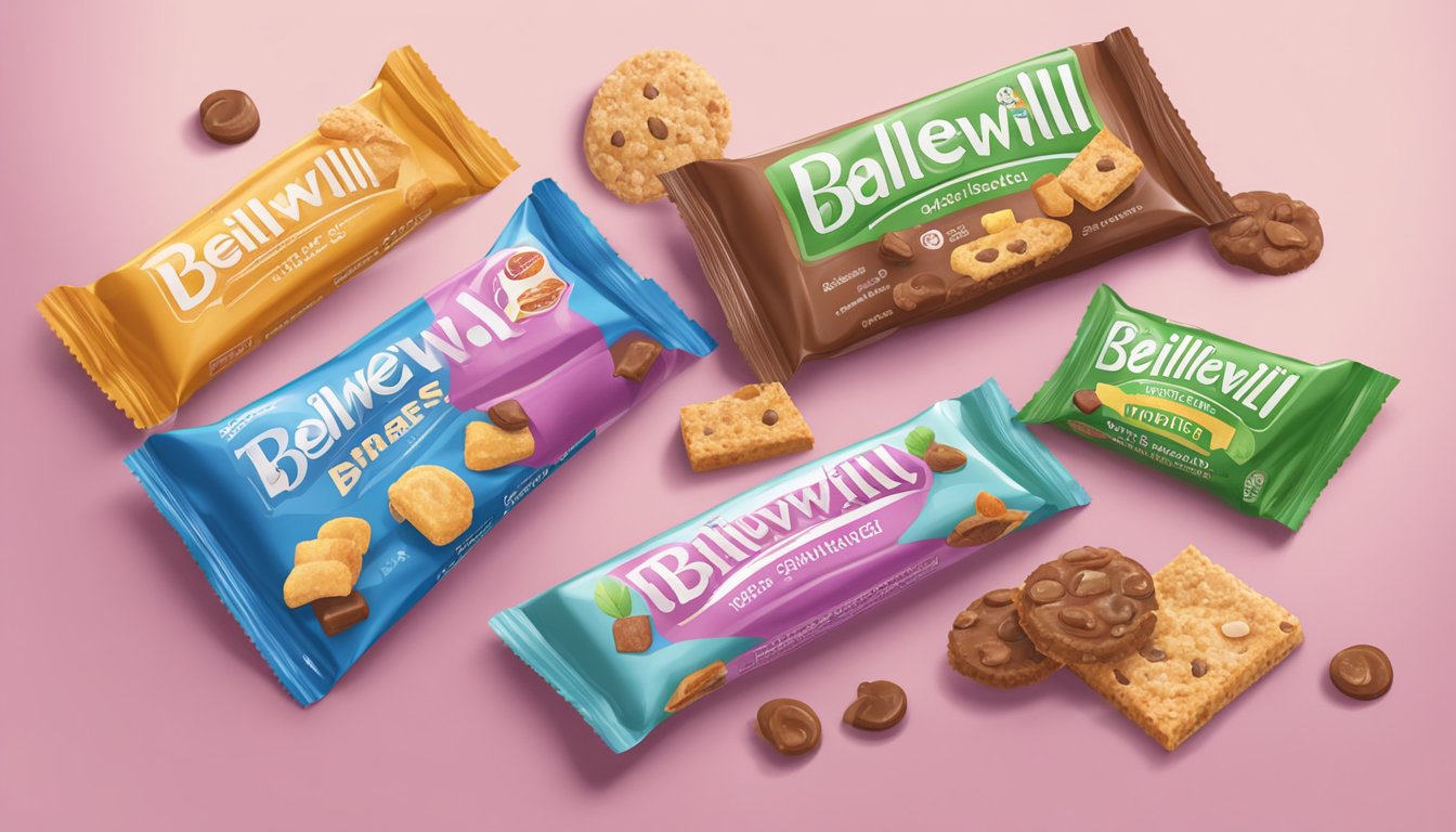 A table with a variety of belliwelli soft baked snack bars, surrounded by empty wrappers