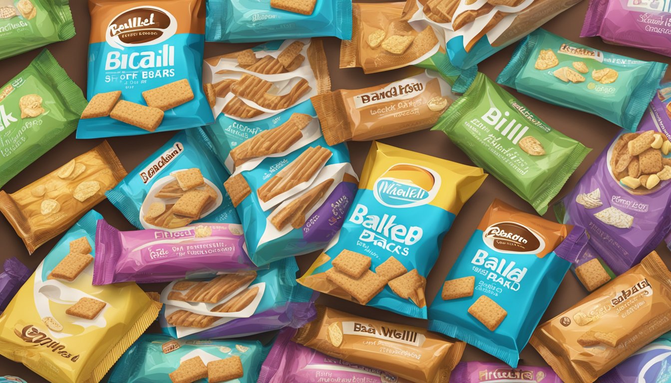 A table piled high with belliwelli soft baked snack bars, surrounded by empty wrappers