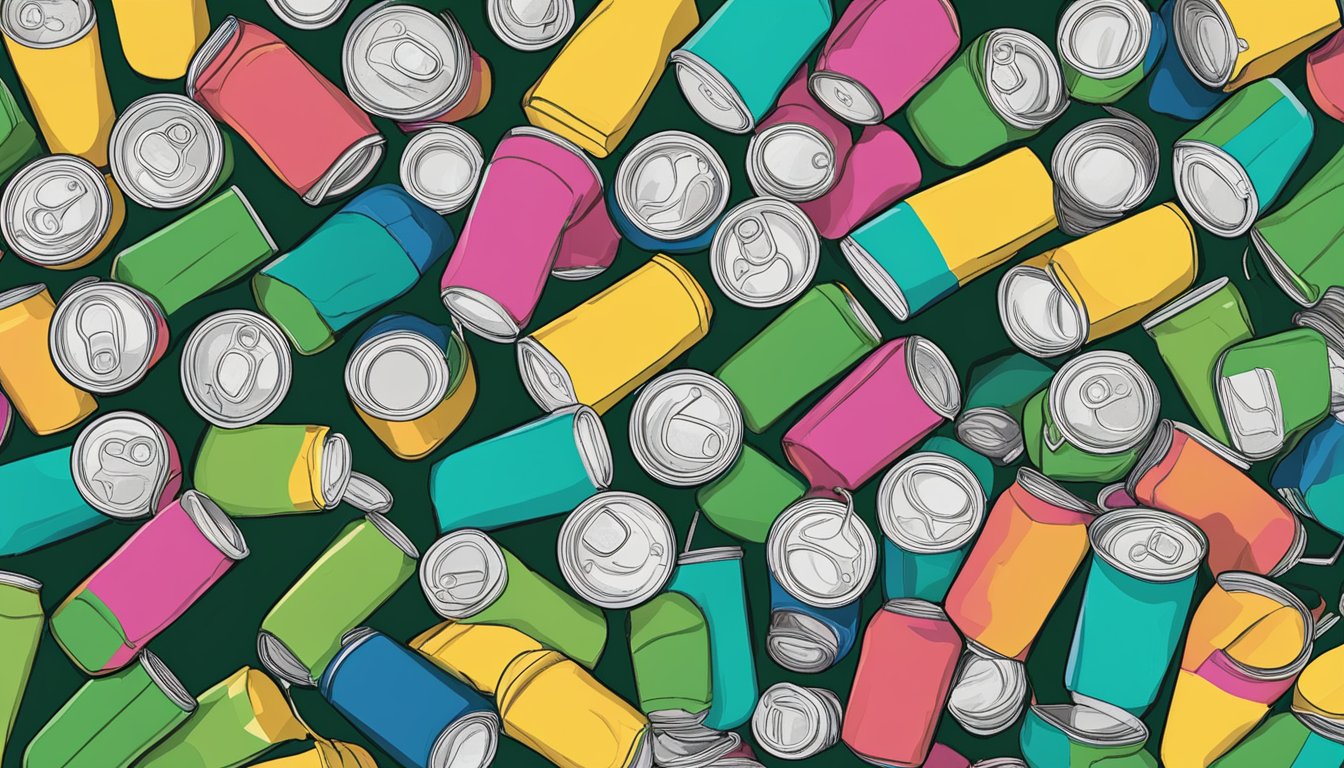 A table with multiple empty Starbucks Refreshers cans scattered around, indicating excessive consumption