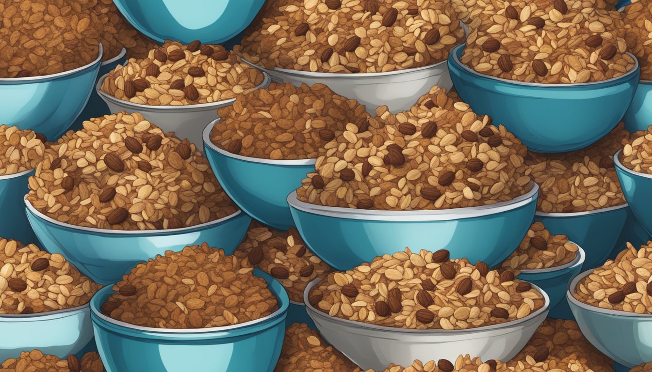 A bowl overflowing with multiple servings of Cooper Street granola bakes