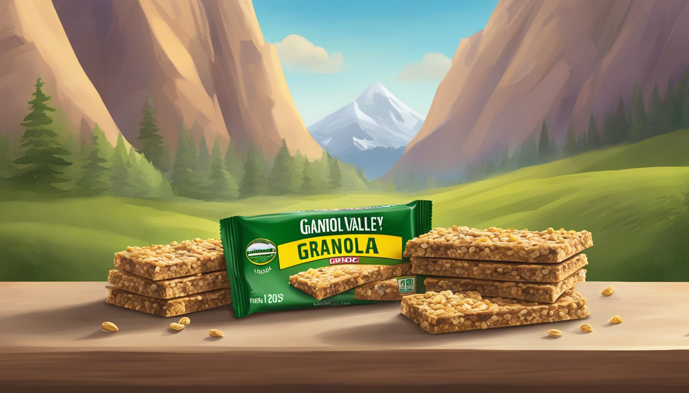 A mountain of Nature Valley granola bars stacked high, with a caution sign next to it