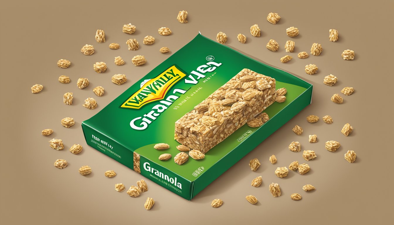 A table covered with empty Nature Valley granola bar wrappers, scattered around an open box