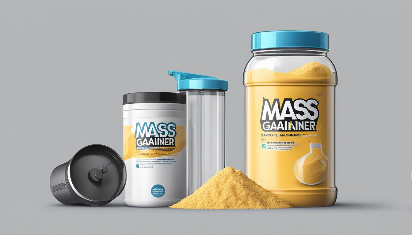 A jar of Transparent Labs Mass Gainer surrounded by scoops and a shaker bottle