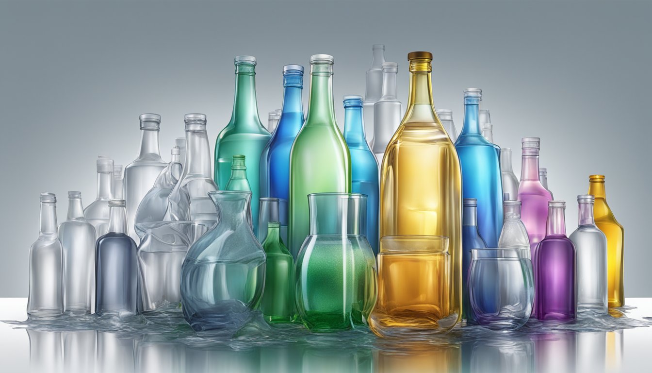 A glass overflowing with pure zero liquid surrounded by empty bottles