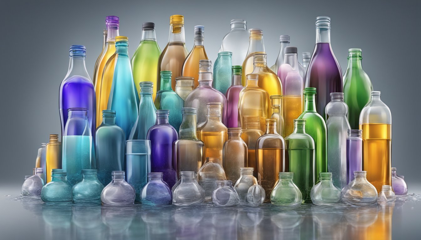 A glass overflowing with pure zero liquid, surrounded by empty bottles