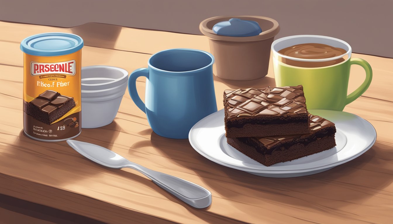 A plate of Fiber One brownies with a measuring cup next to it