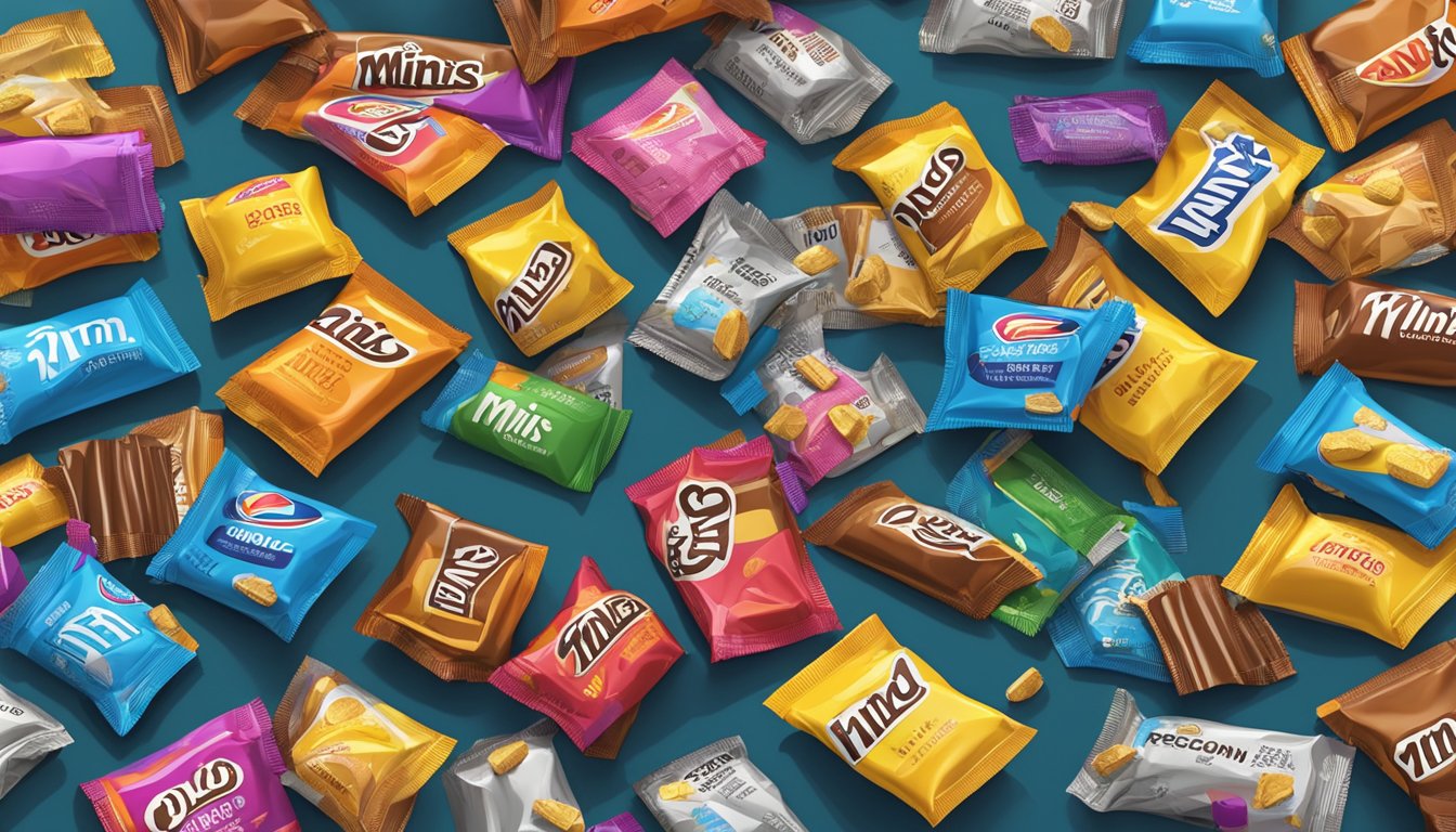 A table covered in empty Kind Minis bar wrappers, surrounded by a scattered assortment of the bars themselves