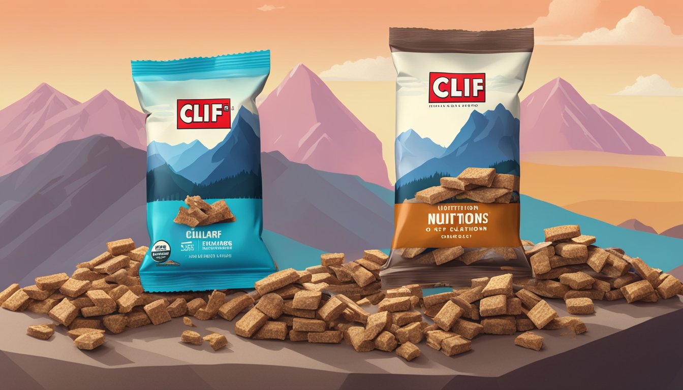 A mountain of Clif Bars stacked high, with a nutrition label in the background