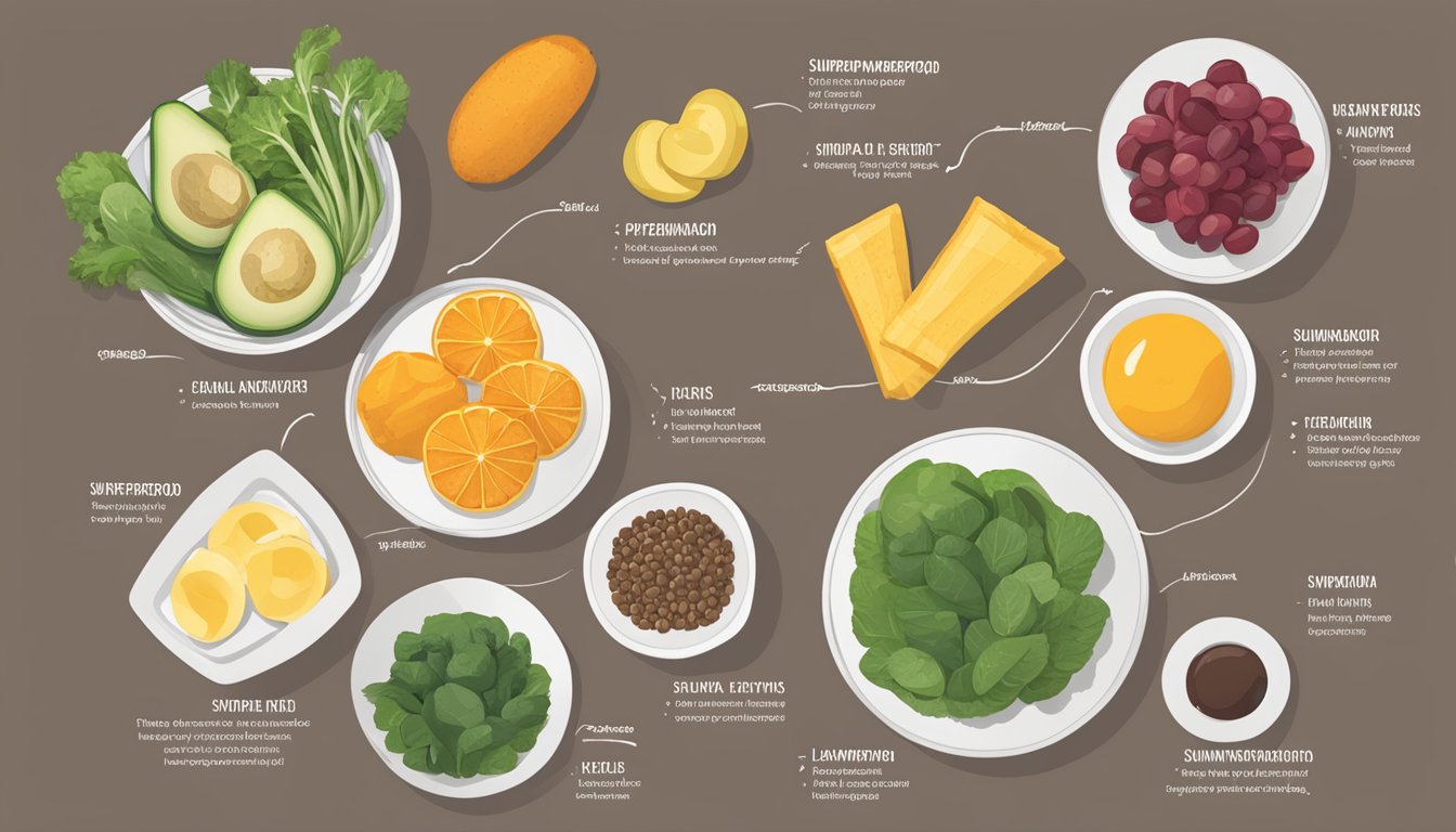 A table with various food items, including Sunwarrior Lean Superfood, with serving sizes labeled