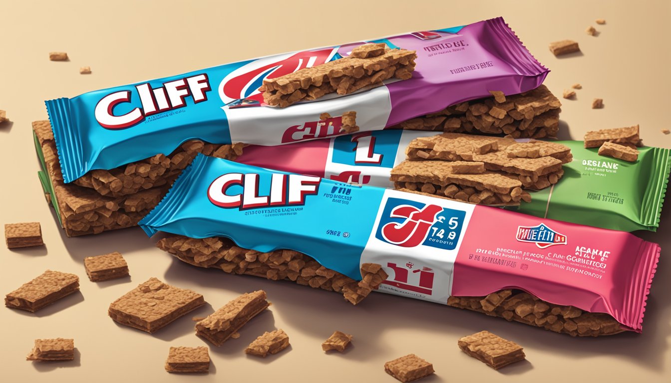 A pile of Clif Bars stacked on a table, with a question mark hovering above them