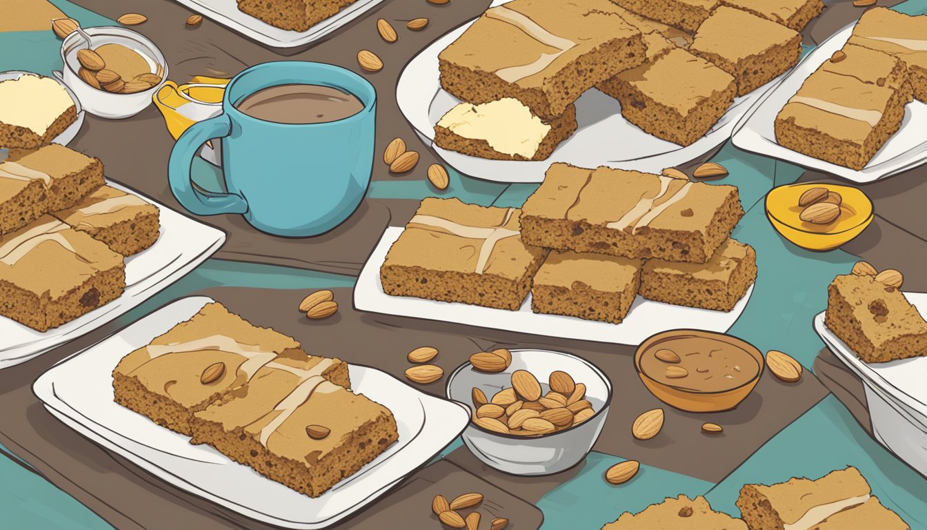 A table filled with an array of Simple Mills almond flour breakfast bars, some partially eaten, with a person looking overwhelmed by the abundance