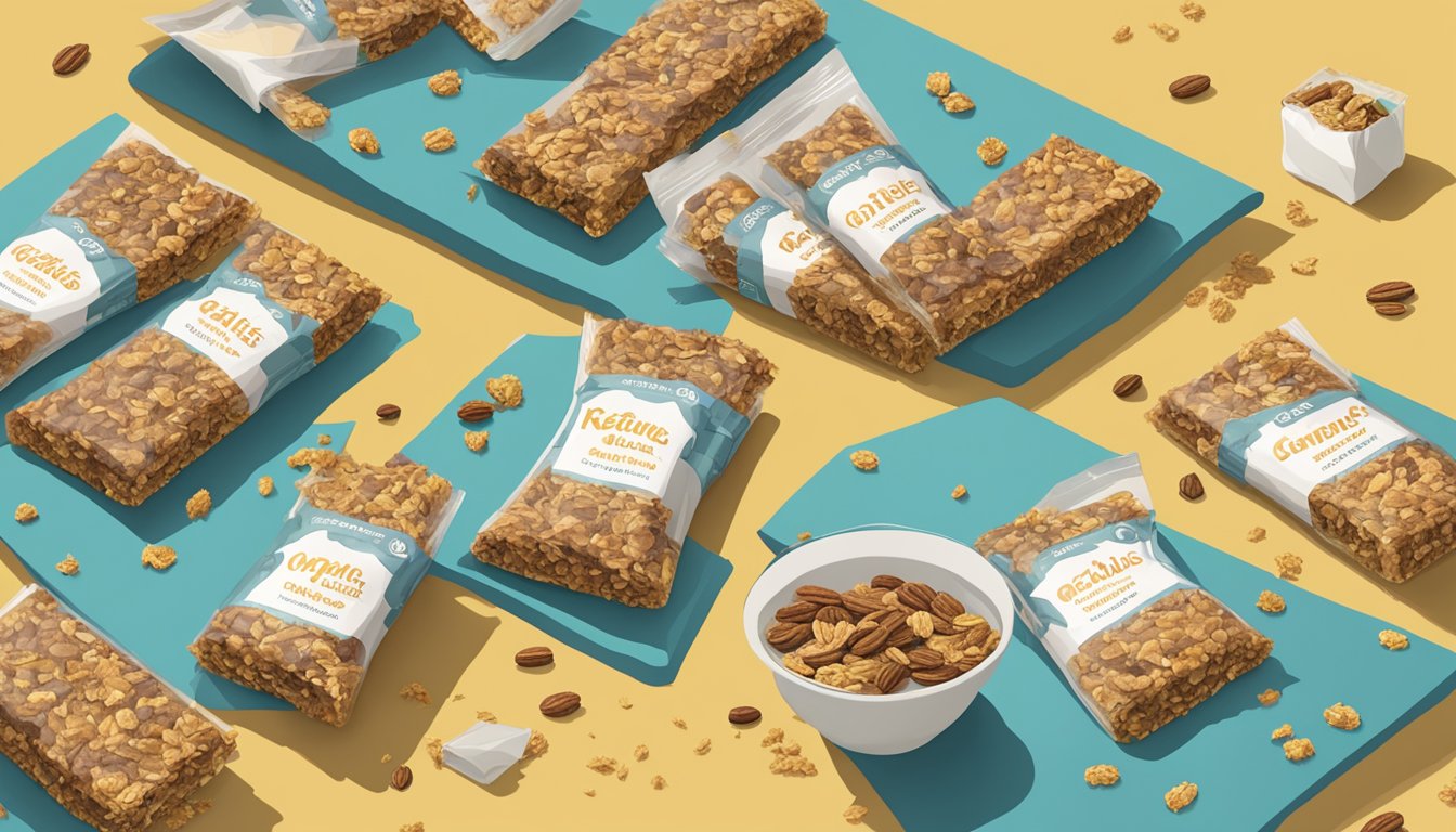 A table with multiple empty wrappers of Kate's Real Food organic granola bars scattered around, indicating excessive consumption