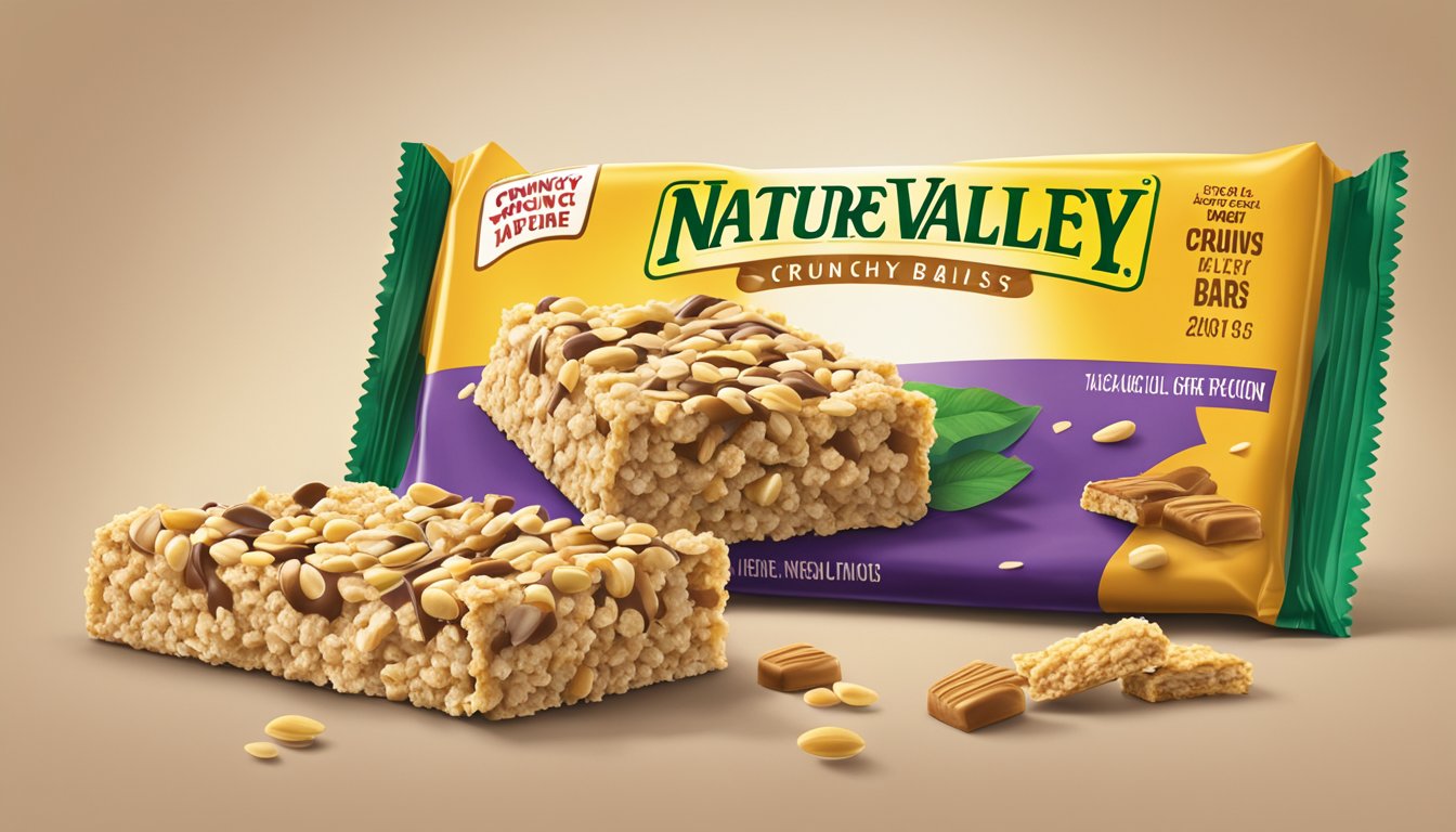 A pile of Nature Valley crunchy oats bars spilling out of an open package, with a few bars broken in half