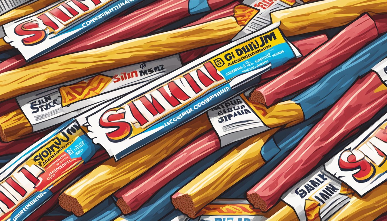 A stack of slim jim meat sticks with a "Daily Consumption Recommendations" label