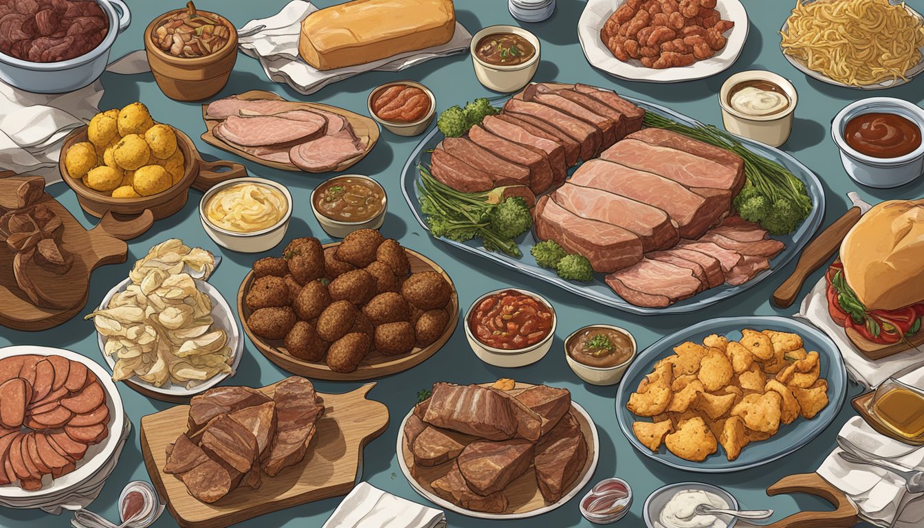 A table spread with Maryland's famous traditional meats and unique preparations