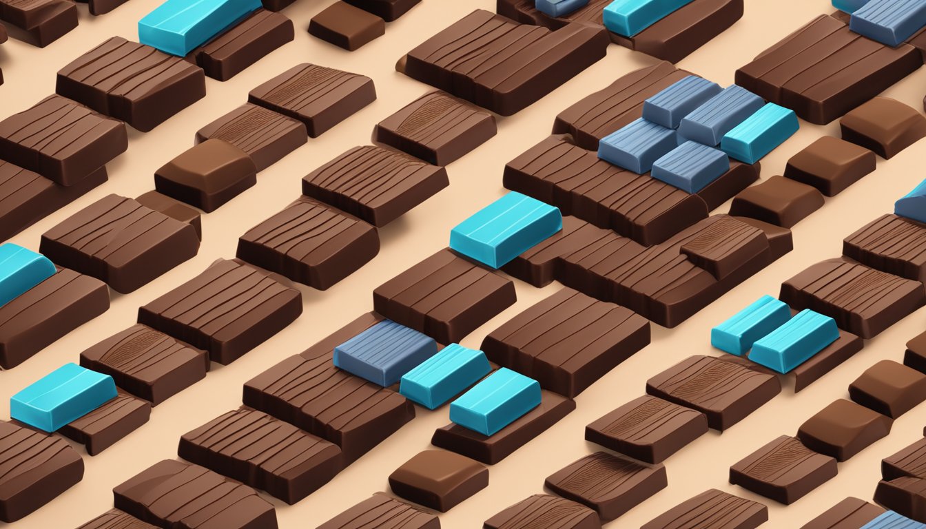 A mountain of Neoh chocolate bars stacked high, with a small portion highlighted in the foreground