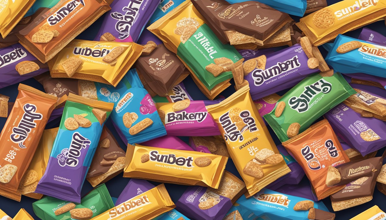 A pile of Sunbelt Bakery bars stacked high, with empty wrappers scattered around, indicating excessive consumption