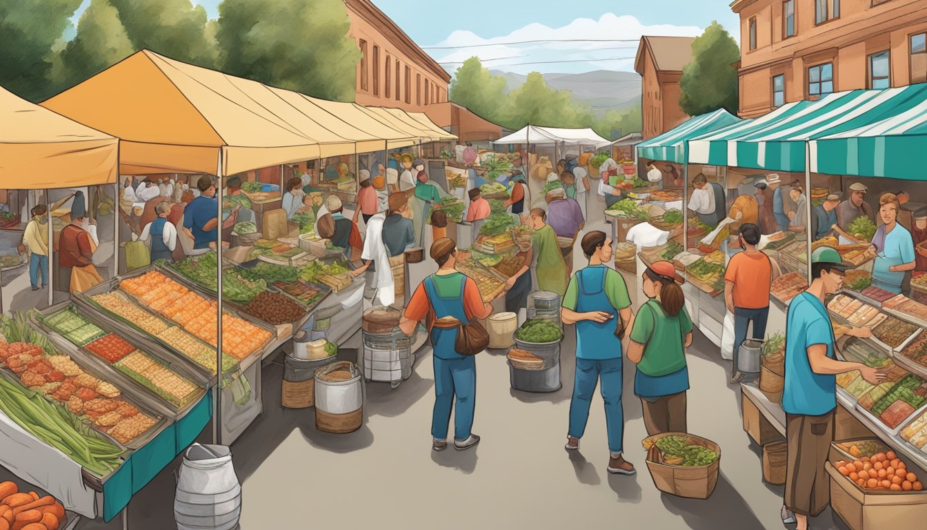 A bustling farmers' market in Idaho showcases a colorful array of famous immigrant cuisine, from Basque chorizo to German sauerkraut and Japanese sushi