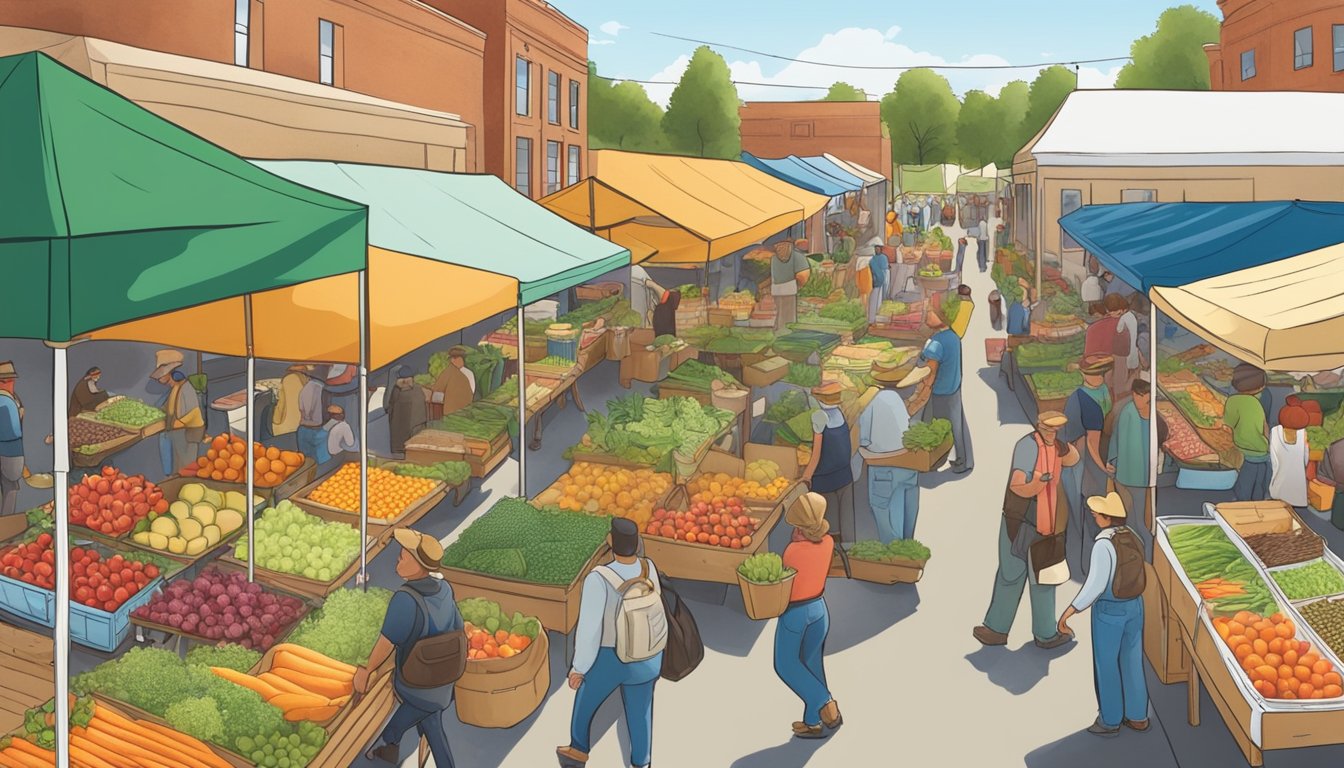 A bustling farmers' market in Idaho showcasing colorful, locally-grown produce and a variety of sustainable food options