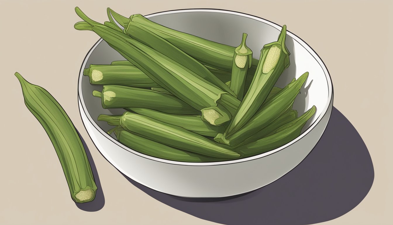 A bowl of okra with a measuring cup next to it, showing the optimal serving size for daily fiber intake