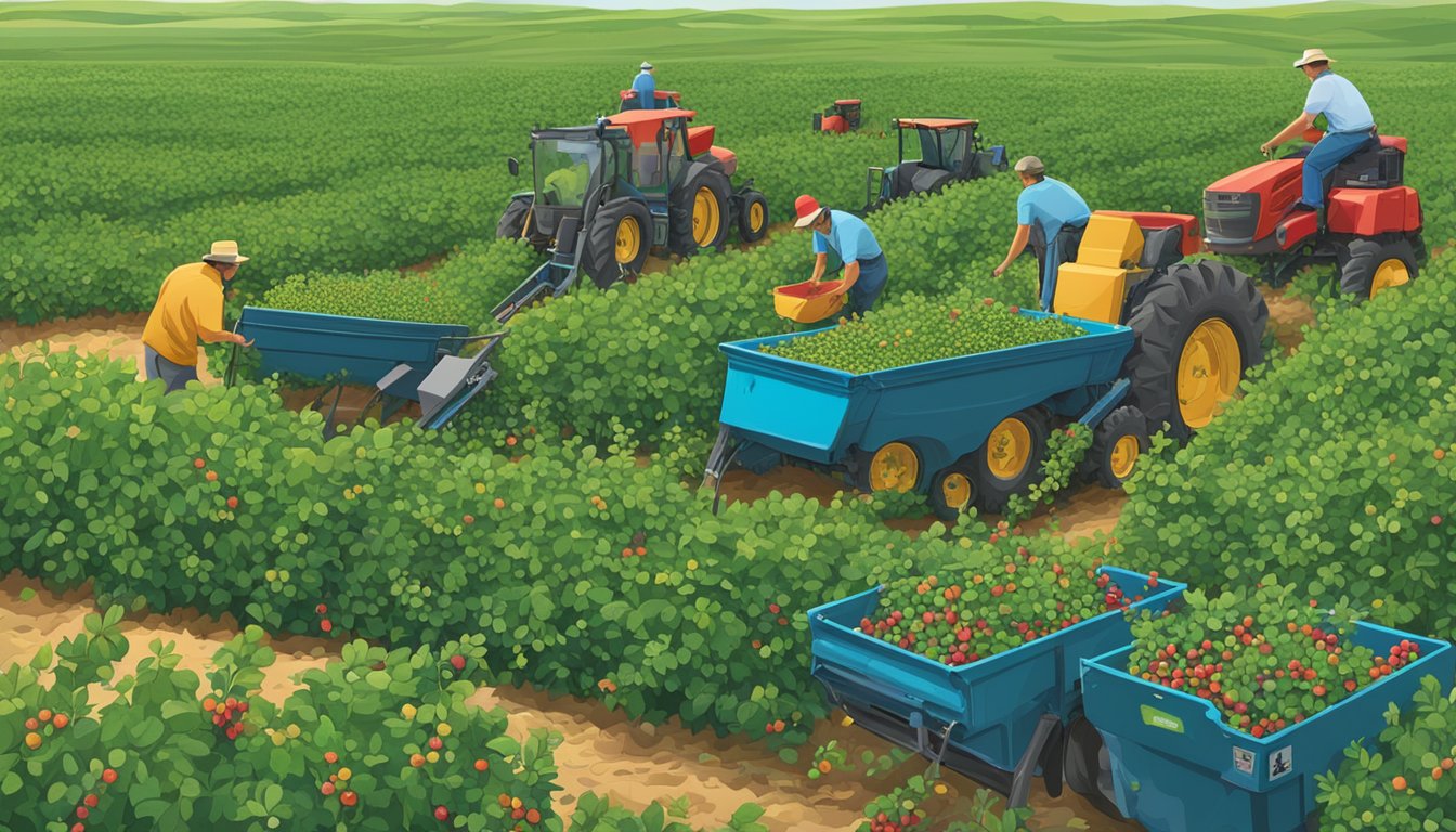 A lush field of wild berries and plants being harvested in South Dakota, known for its famous food products