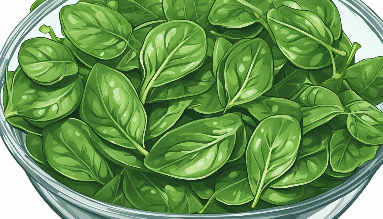 A pile of spinach leaves overflowing from a measuring cup