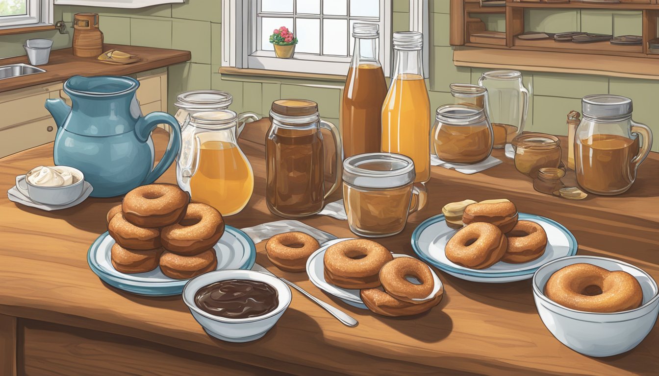 A table filled with maple syrup, Ben & Jerry's ice cream, and apple cider donuts in a cozy Vermont kitchen