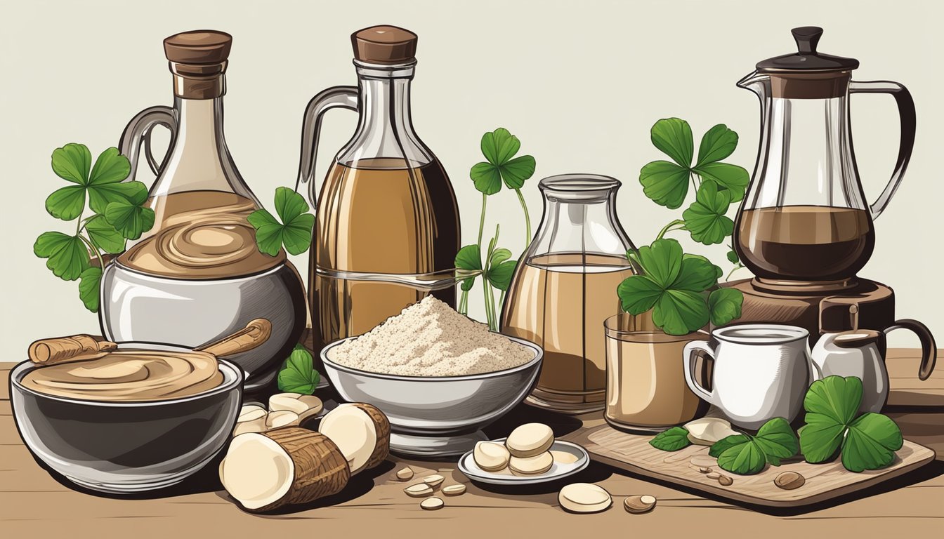 A table with various ingredients and utensils for making Irish cream