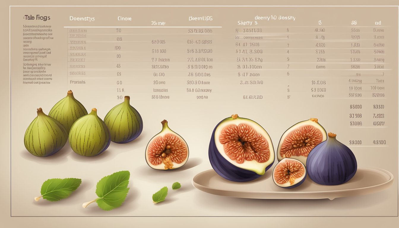 A table with various servings of figs and a bone density chart