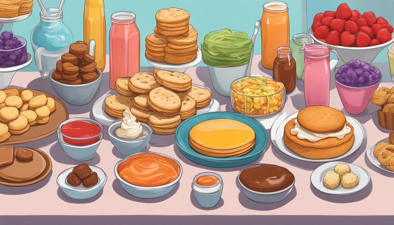 A colorful display of local Utah sweet treats, including fry sauce, jello salad, and scones